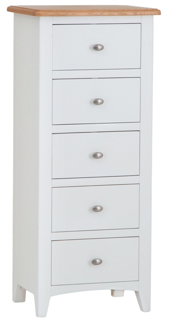 Hathaway White 5 Drawer Narrow Chest Of Drawers - Eldridges Furniture